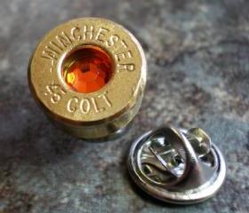 45 Colt Winchester Brass Bullet Head Lapel Tie Tac Hat Pin Birthstone November Topaz